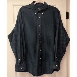 Member's Mark stretch oxford shirt blue checkered button up Men XL cabincore